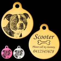 Classic Staffordshire Terrier Engraved 31mm Large Round Pet Dog ID Tag